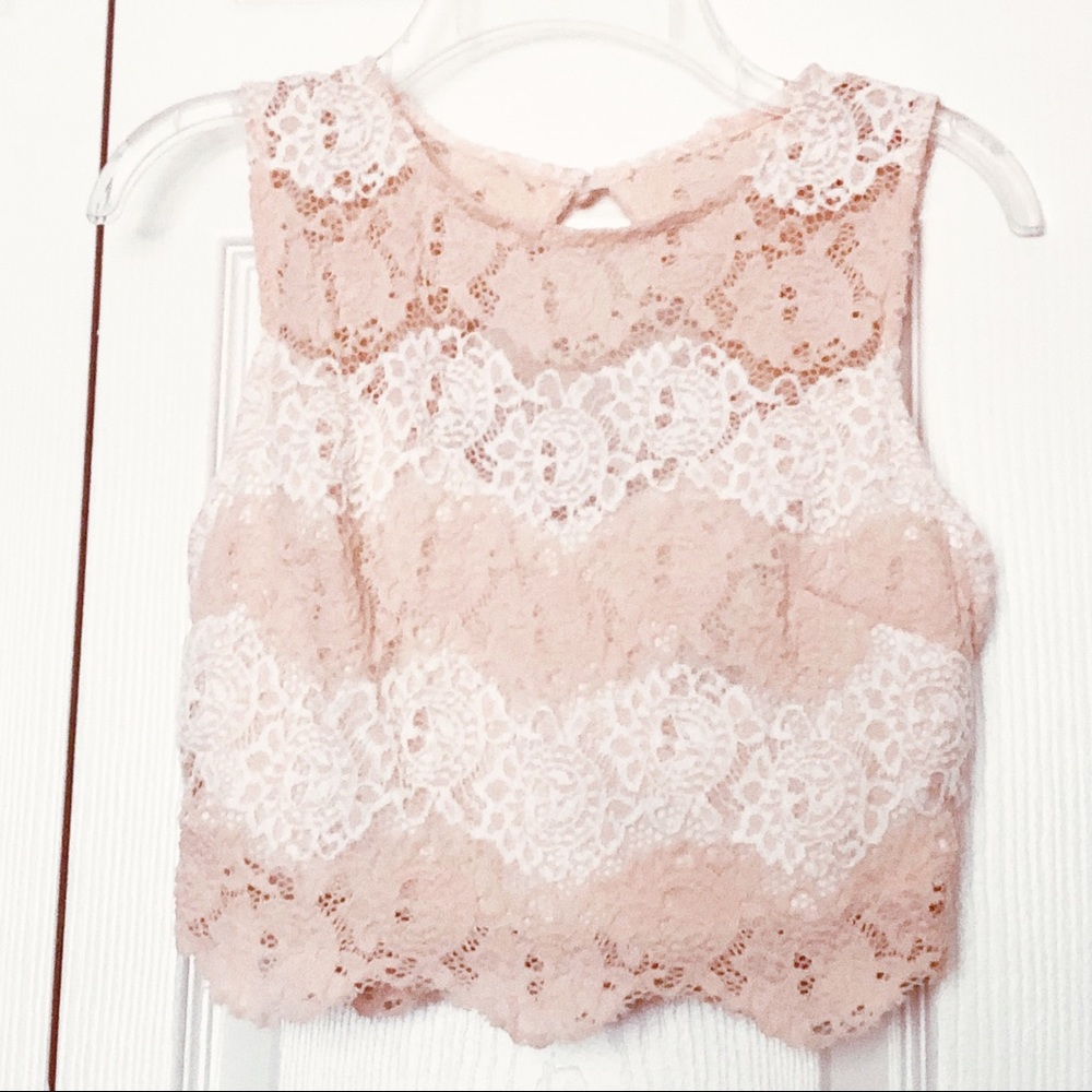 B Darlin 2 Piece Pink and White Embroidered Crop Top and Skirt